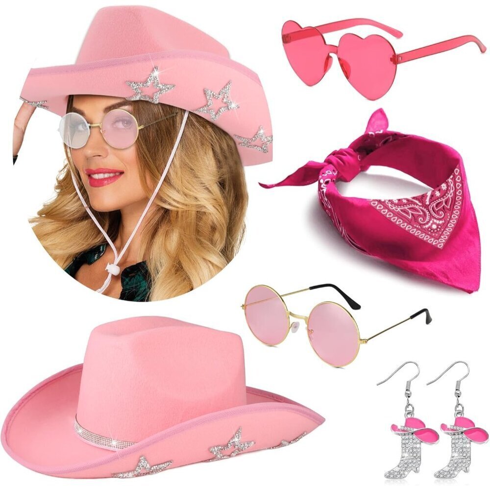 Cowgirl Costume Accessories Western Outfit Set Sparkly Hat Earrings Boots
